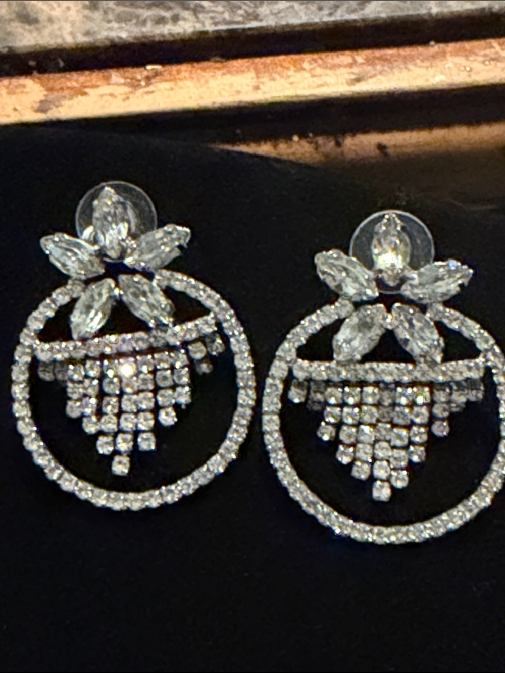 Crystal Floral Drop pierced post style earrings - Picture 3 of 4